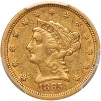 $2.50 1865-S PCGS AU50 CAC