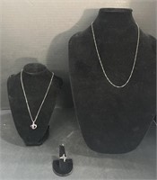 (D) Sterling Silver Ring And Necklaces With
