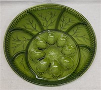 C12) Vintage Dark Green Glass Deviled Egg Platter