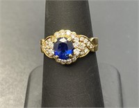 18 KT YG Sapphire and Diamond Ring