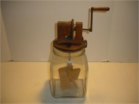 Vintage Glass and Wood Butter Churn, 13 inches
