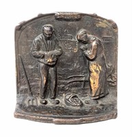 Bookend, cast iron, bronze wash, Farmer's Prayer,