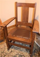 Antique Mission Oak w/ Leather Seat Rocking Chair