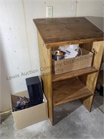 Wooden podium with two miscellaneous box lots