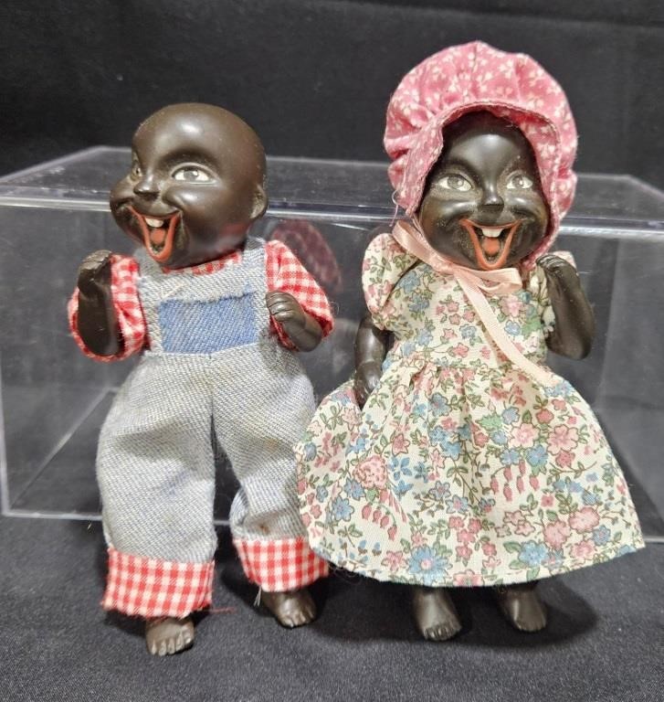 Pair of Vintage Black Porcelain Doll Kids