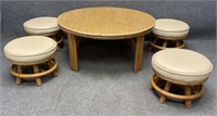 Round Rattan Coffee Table with Stools