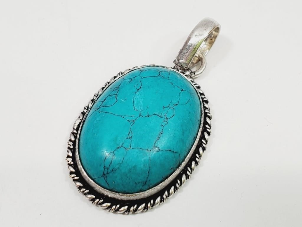Turquoise Agate Pendant Stamped 925