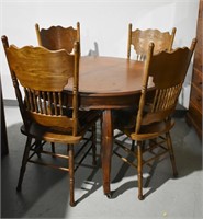 4 Pressed Back Dining Chairs & Round Table