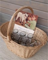 Basket with Milk Bottles & PEI Advert. Calendar