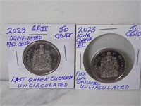 2 Different 2023 Canada 50c QE2 and Charles III