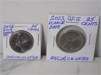 2 Different 2023 Canada 25c QE2 and Charles III