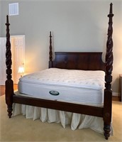 King size tall post bed, mahogany, rope turned