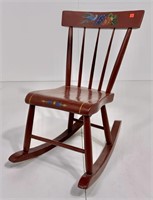 Plank seat rocker, decorated, red paint 29" tall