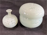 VTG Celadon Mini Vase & Straining Cup