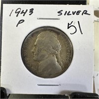 1943-P JEFFERSON SILVER WAR NICKEL