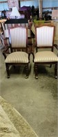 2 mahogany striped side chairs