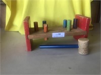 Vintage Child's Toy Wooden Workbench & Hammer