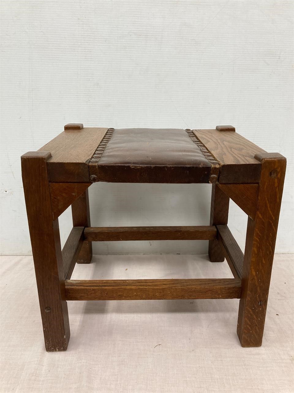 Antique wood foot stool. 16” x 13.5” x 14.5” high