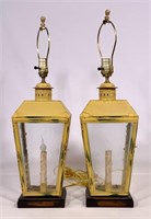 Pr. Lantern table lamps, faux candles, painted tin