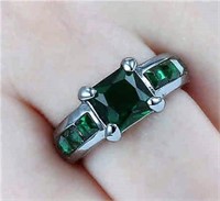 Green Emerald CZ Ring 10KT white Gold Filled Sz 6