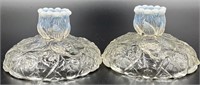 Fenton Opalescent Water Lilly Candle Holders (2)