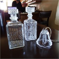 2 Glass Decanters and 1 Glass Christmas Bell