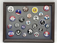 Vintage Political Pins on Framed Board :