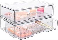 2 CT Stackable Clear Drawer Organizers for Makeup