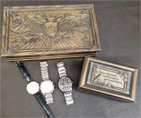 Vintage Avon Trinket Box, 3 Mens Watches & Music