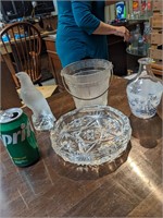 Glass Bird, Bucket, Dish, & Vase