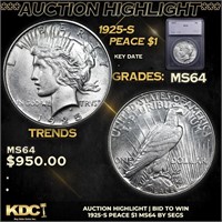***Auction Highlight*** 1925-s Peace Dollar 1 Grad