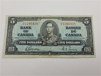 1937 Canada five dollar bill