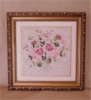 Ribbon floral art piece, framed, 10.5" sq. -