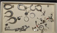 Lot of Sterling & Costume Earrings, Rings, Charms