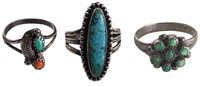 Native American Sterling & Turquoise, Coral Rings