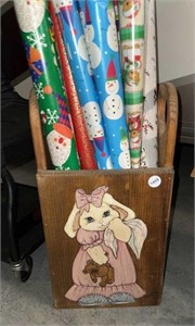 Wooden Mid-Century Box With Christmas, Wrapping