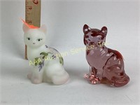 Fenton White Satin Hand Painted Cat, and Pink