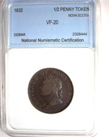 1832 1/2 Penny Token NNC VF20 Nova Scotia