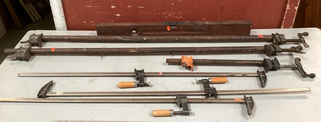 Six Bar Clamps And A Vintage Level