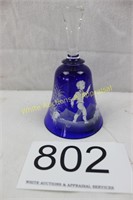 Bohemian Bell w/ Mary Gregory Scene Cobalt Blue