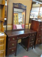 ANTIQUE MAHOGANY 6 DRAWER VANITY DRESSER W/MIRROR