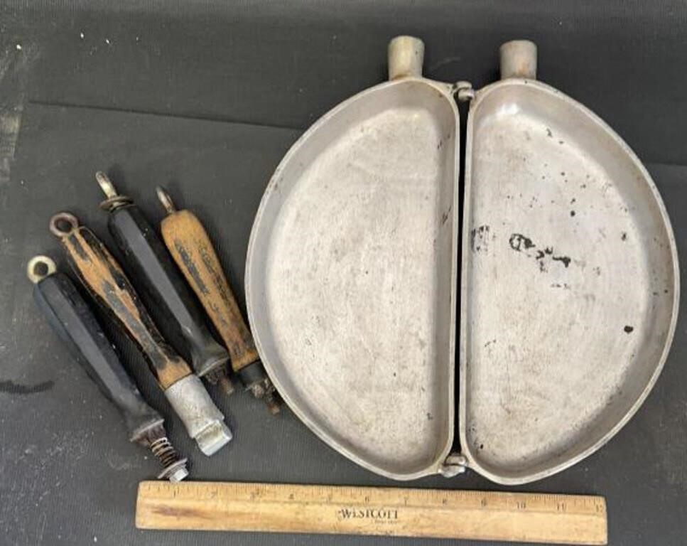 VINTAGE FOLDING FRYING PAN W/EXTRA HANDLES-SUPER