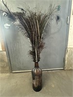 Decorative Vase and Lrg Bundle of Peacock Feathers