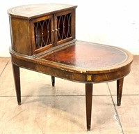 Antique Weiman Wood Leather Top Side Table