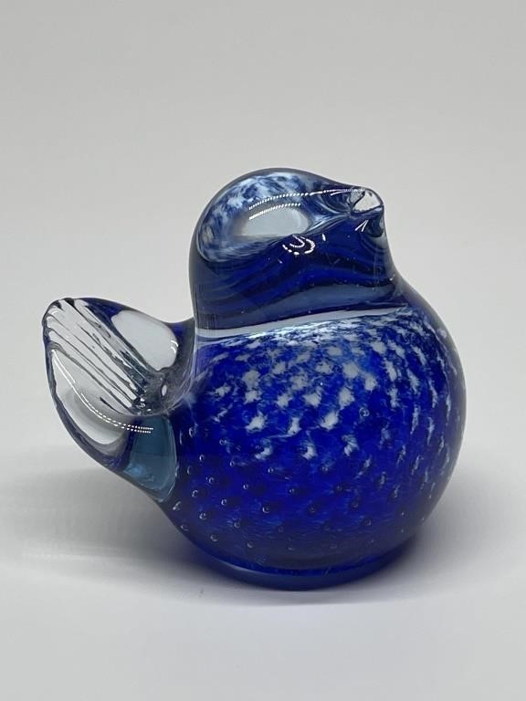 Cobalt Blue Art Glass Bird Figurine