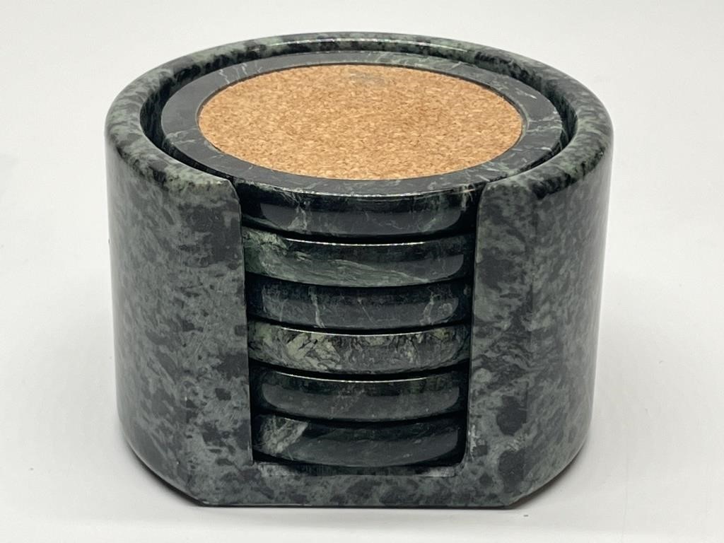 Marble-Look & Cork Coaster Set in Stand
