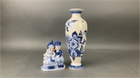 Delft Vase & Porcelain Figurine