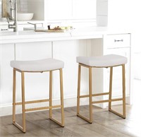 White & Gold Bar Stools Set of 2 Counter Height
