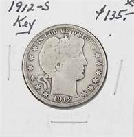 1912-S Barber Silver Half Dollar KEY
