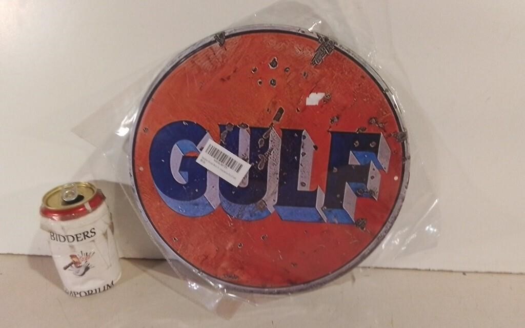 Unused Gulf Oil Metal Sign 12"D